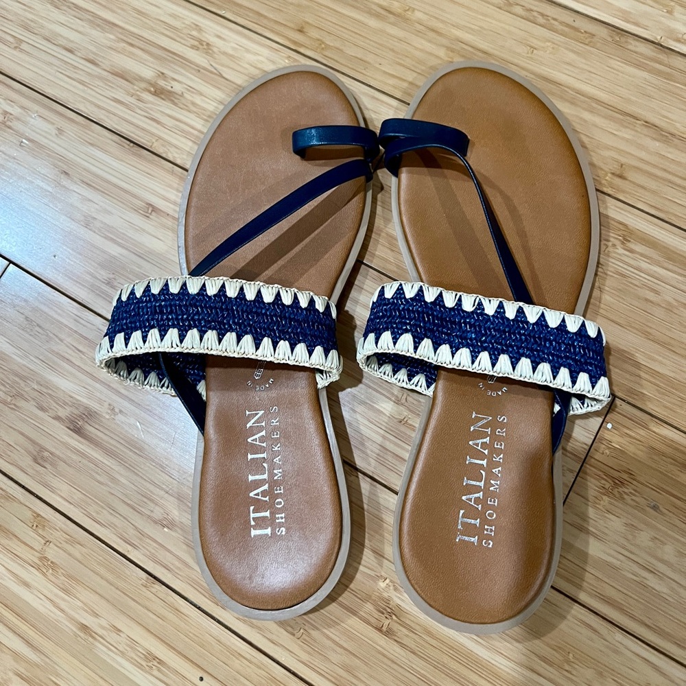 Italian Shoemakers Blue and Tan Woven Sandals sz 10